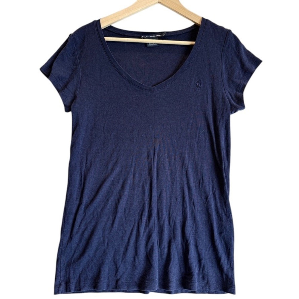 Ralph Lauren Sport V-Neck T-Shirt Women XL Navy Blue Pima Cotton Lyocell